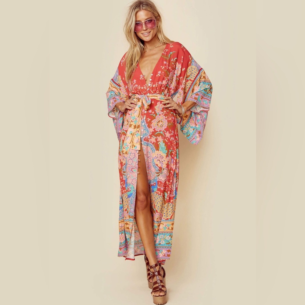SPELL Ruby Lotus Kimono Duster Gown